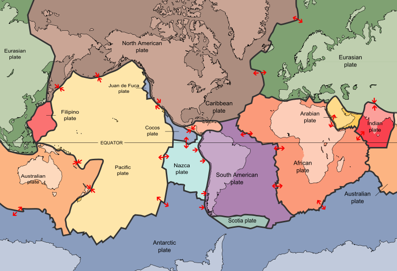 The tectonic plates of the world were mapped in the second half of the 20th century. Image from USGS at URL: http://pubs.usgs.gov/publications/text/slabs.html