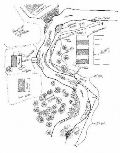 Figure 1.15: This is an example of a field sketch map of a stream site created by an Environmental Protection Agency scientist. Image from URL: http://www.epa.gov/volunteer/stream/vms41.html