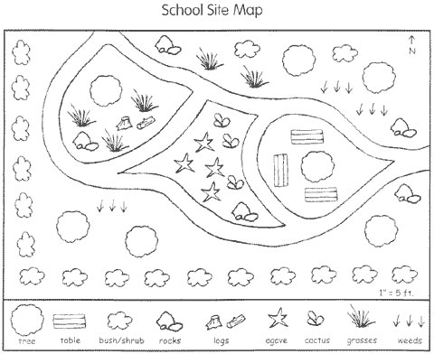 Figure 1.19: An example of a basic schoolyard field map. Image from URL: http://www.dfg.ca.gov/education/newsletter/2003/mapactivity.html